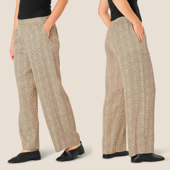 MASAI COPENHAGEN Perdita Trousers Cream w/ Black Chevron Dot Wide-Leg Pants Sz L - Picture 1 of 8